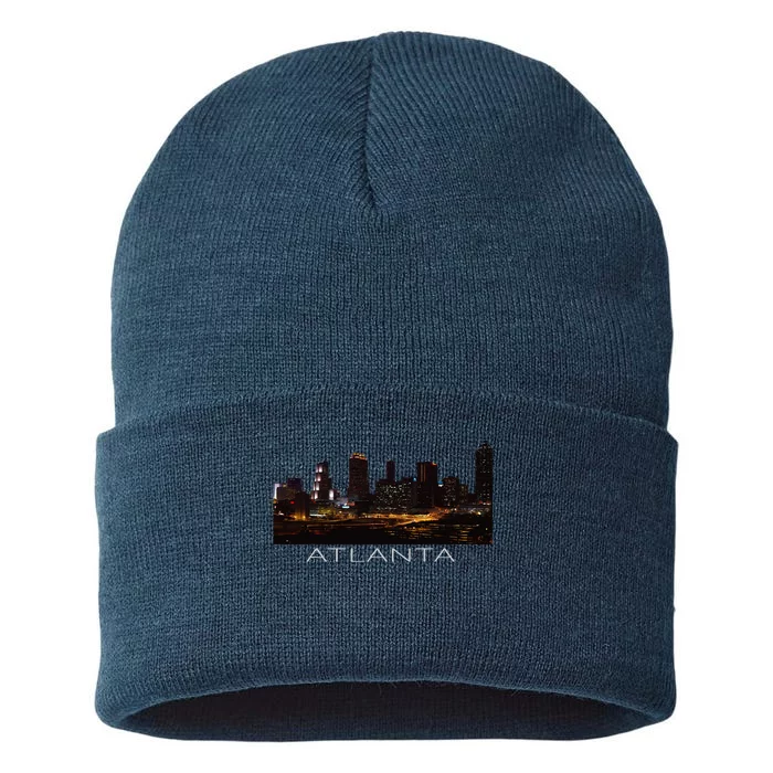 City Of Atlanta Nightlife Georgia Skyline Cityscape Love ATL Sustainable Knit Beanie