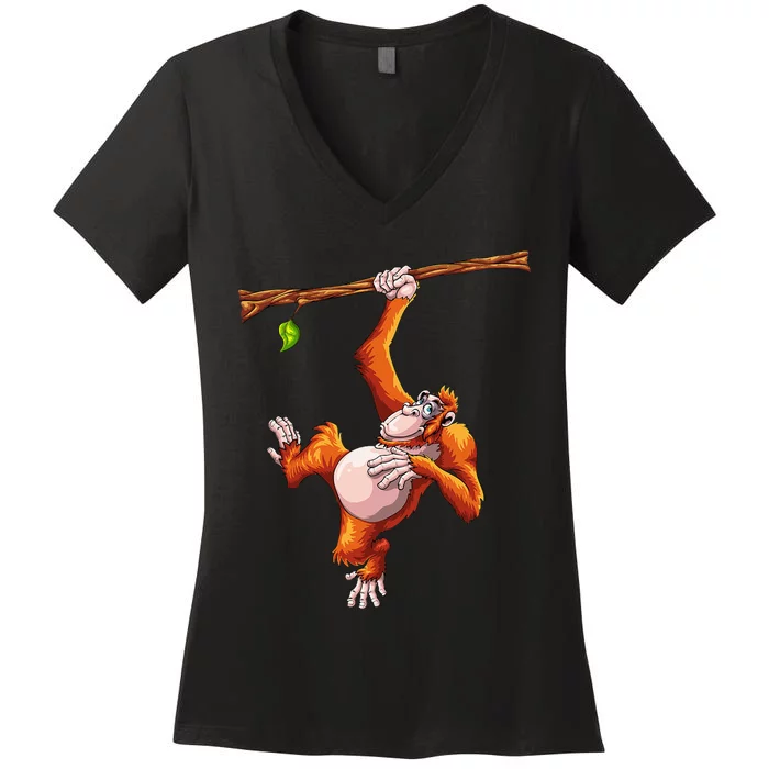 Cool Orangutan Art Orangutan Apes Lover Women's V-Neck T-Shirt