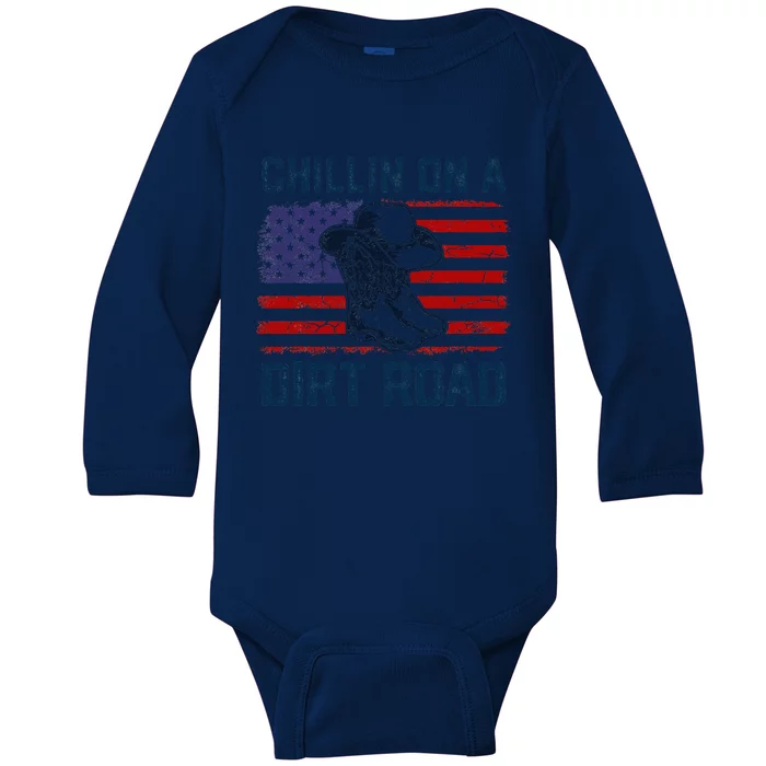 Chillin On A Dirt Road Country Music Western Vintage Us Flag Baby Long Sleeve Bodysuit