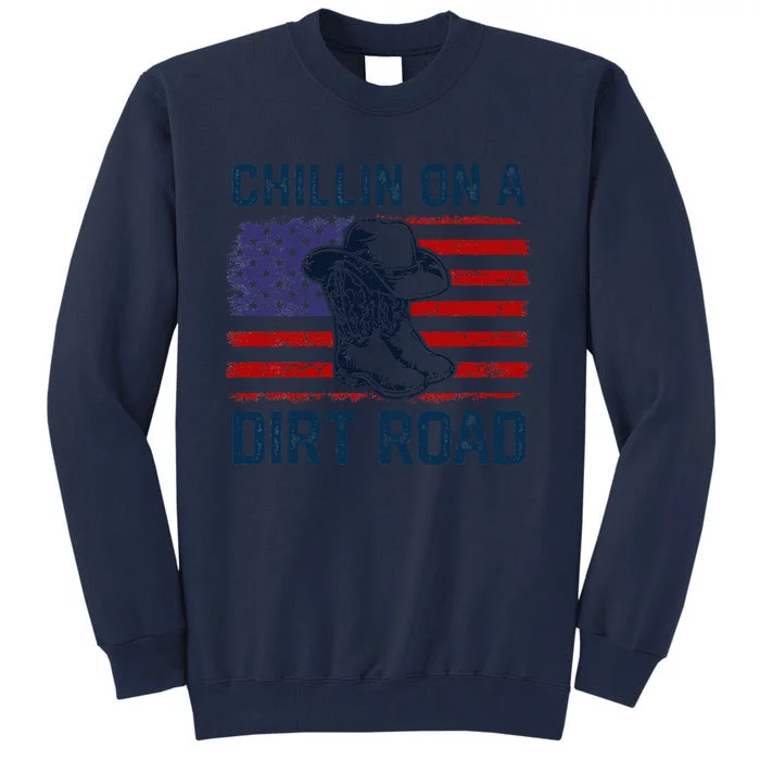 Chillin On A Dirt Road Country Music Western Vintage Us Flag Tall Sweatshirt