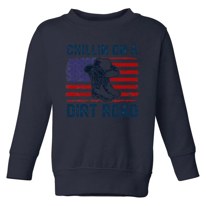 Chillin On A Dirt Road Country Music Western Vintage Us Flag Toddler Sweatshirt