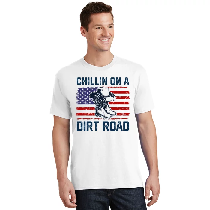 Chillin On A Dirt Road Country Music Western Vintage Us Flag T-Shirt