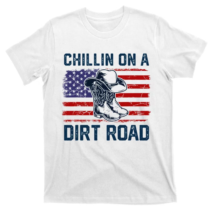 Chillin On A Dirt Road Country Music Western Vintage Us Flag T-Shirt