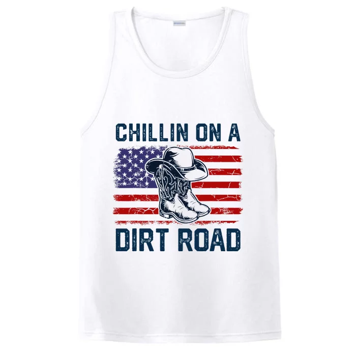 Chillin On A Dirt Road Country Music Western Vintage Us Flag Performance Tank