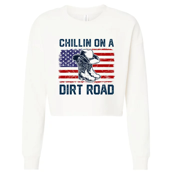 Chillin On A Dirt Road Country Music Western Vintage Us Flag Cropped Pullover Crew