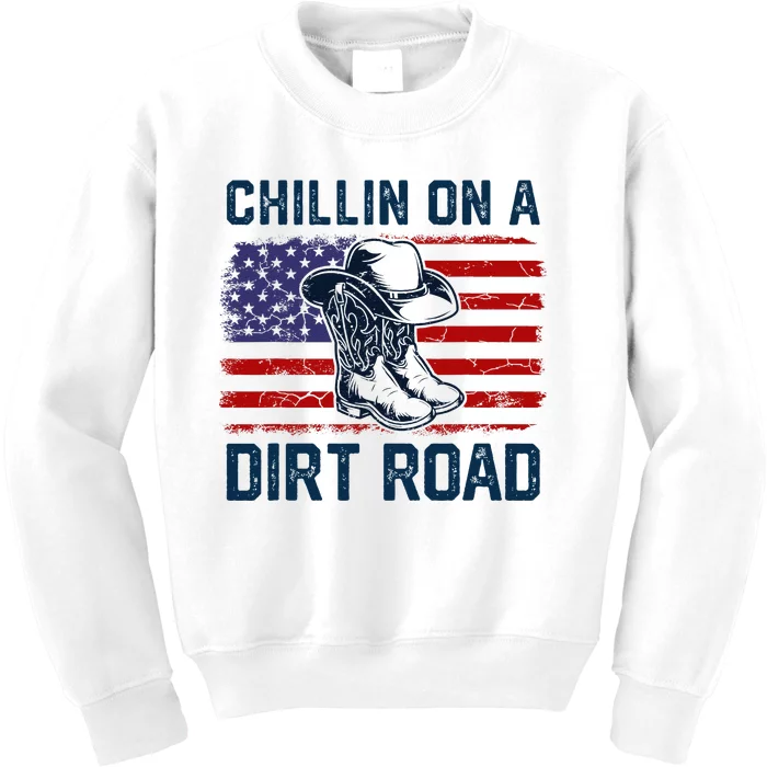 Chillin On A Dirt Road Country Music Western Vintage Us Flag Kids Sweatshirt