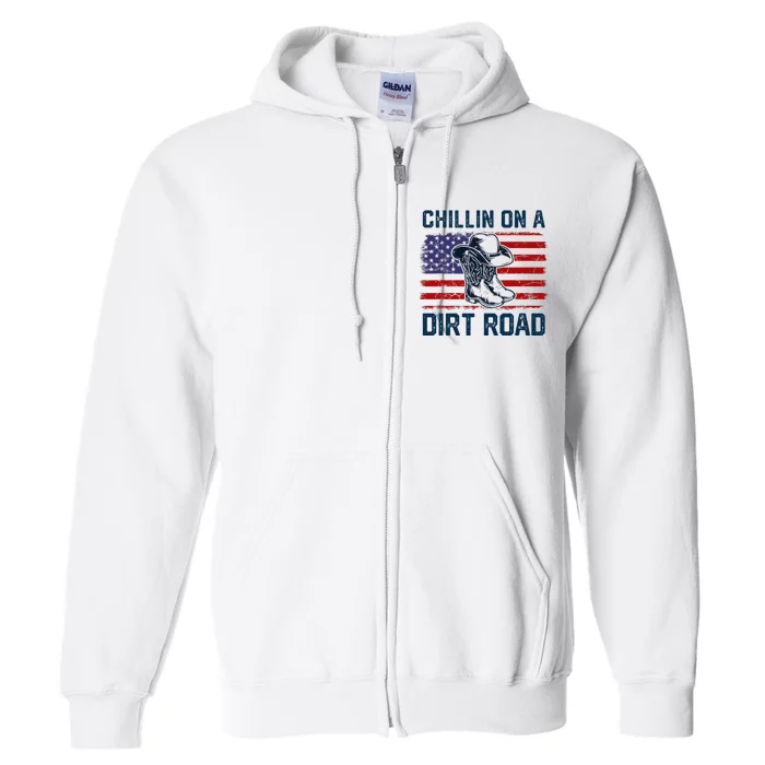 Chillin On A Dirt Road Country Music Western Vintage Us Flag Full Zip Hoodie