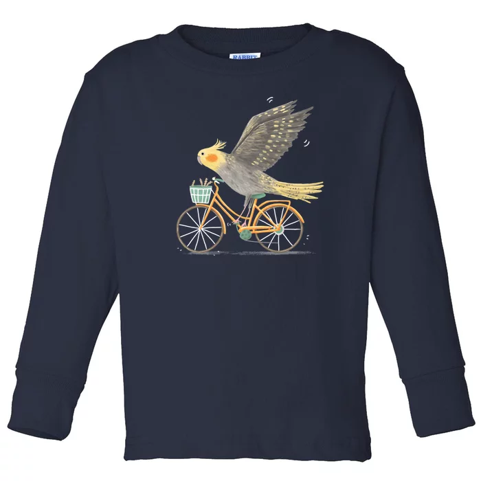 Cockatiel On A Bicycle Toddler Long Sleeve Shirt