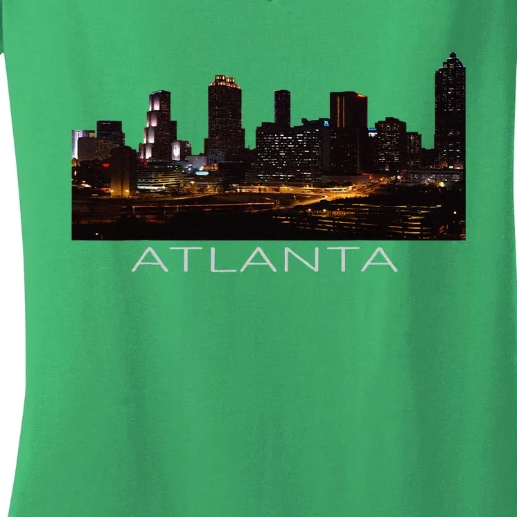 City Of Atlanta Nightlife Georgia Skyline Cityscape Love ATL Women's V-Neck T-Shirt