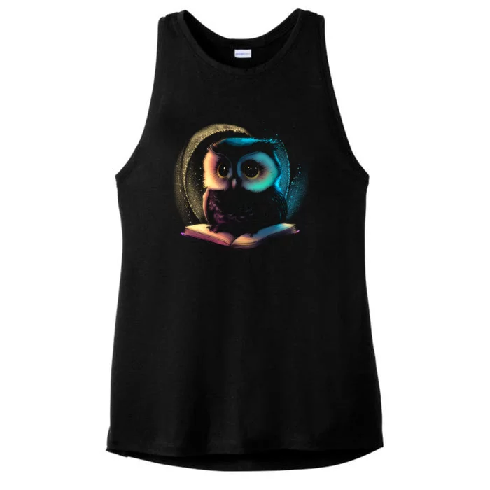 Cute Owl Animal With Book Ladies Tri-Blend Wicking Tank