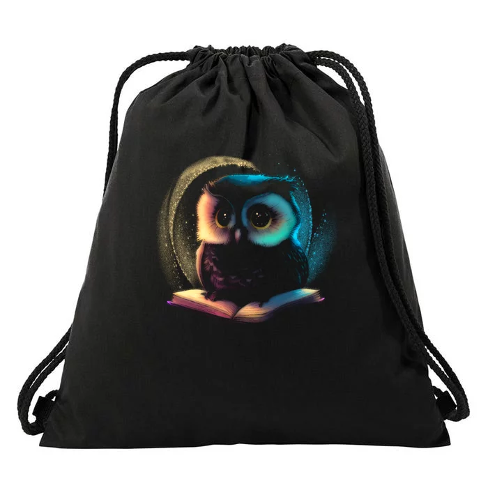 Cute Owl Animal With Book Drawstring Bag