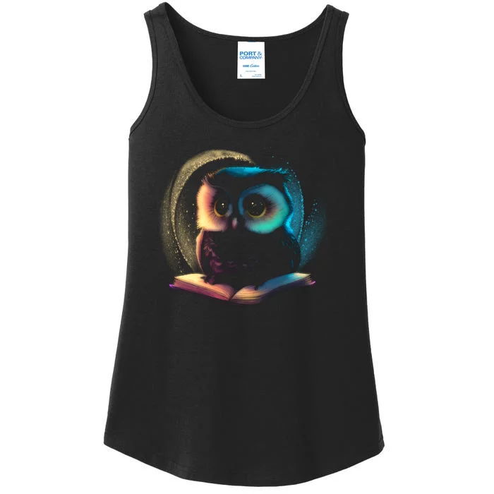 Cute Owl Animal With Book Ladies Essential Tank