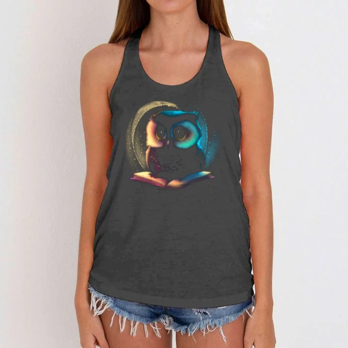 Cute Owl Animal With Book Women's Knotted Racerback Tank