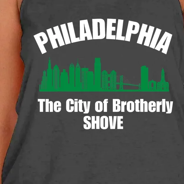 City Of Brotherly Shove Philadelphia Funny Women's Knotted Racerback Tank