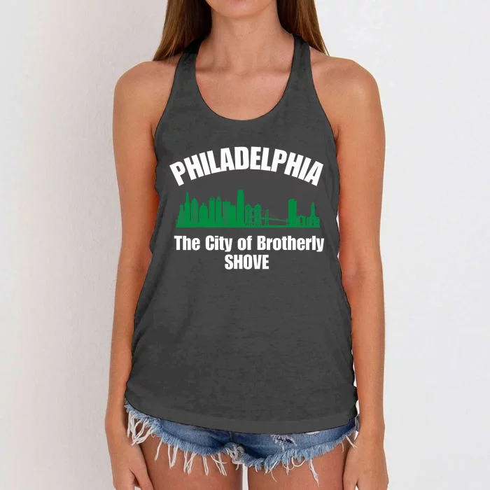 City Of Brotherly Shove Philadelphia Funny Women's Knotted Racerback Tank