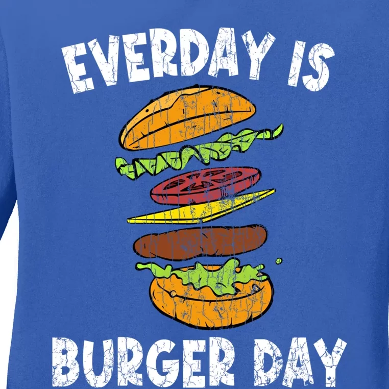 Cheese On Burger Day Fun Hamburger Lover Graphic Cool Gift Ladies Long Sleeve Shirt