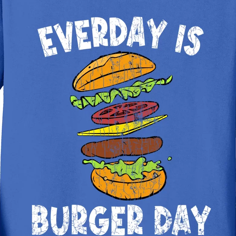 Cheese On Burger Day Fun Hamburger Lover Graphic Cool Gift Kids Long Sleeve Shirt