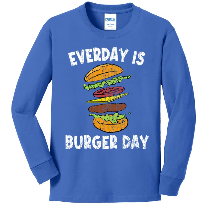 Cheese On Burger Day Fun Hamburger Lover Graphic Cool Gift Kids Long Sleeve Shirt