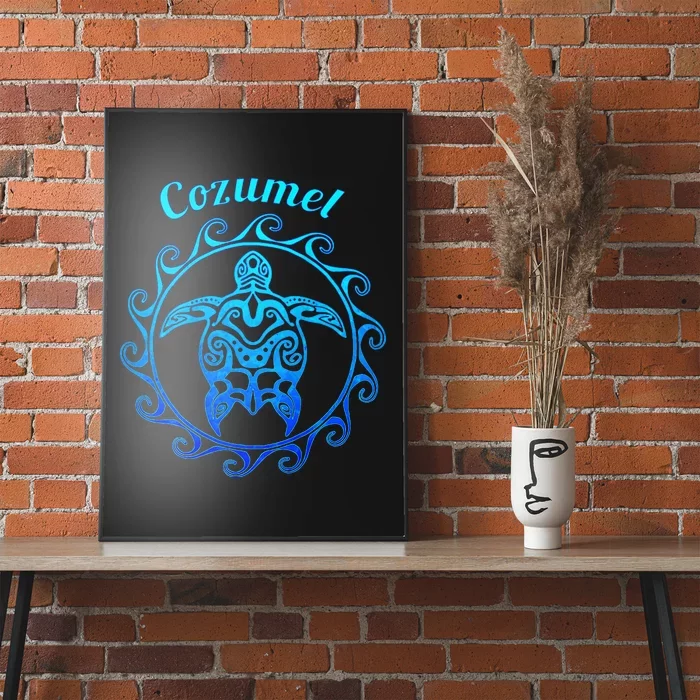 Cozumel Ocean Blue Tribal Turtle Poster