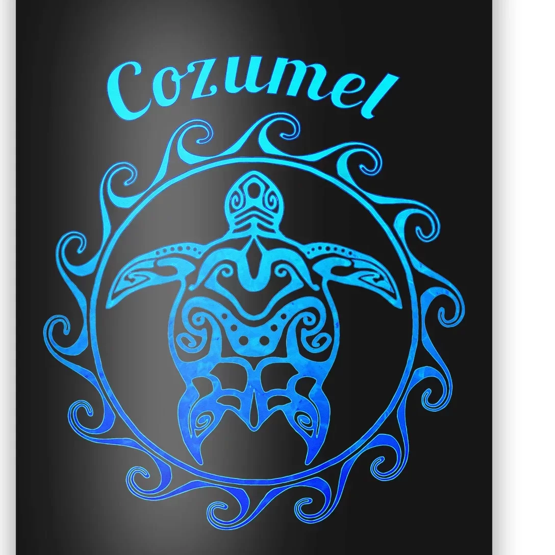 Cozumel Ocean Blue Tribal Turtle Poster