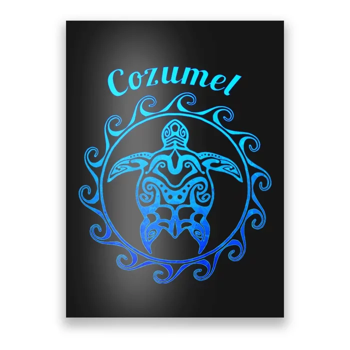 Cozumel Ocean Blue Tribal Turtle Poster