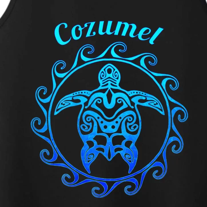 Cozumel Ocean Blue Tribal Turtle Performance Tank