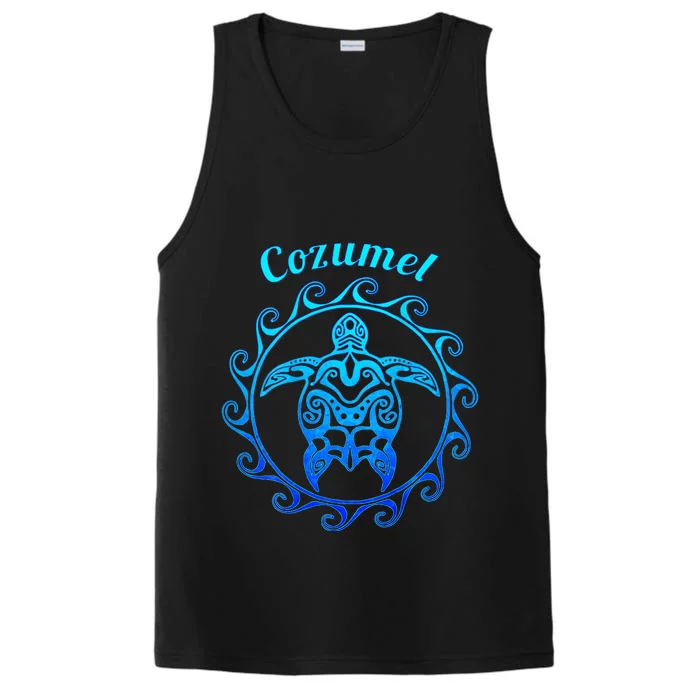 Cozumel Ocean Blue Tribal Turtle Performance Tank