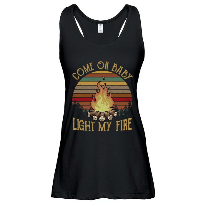 Come On Baby Light My Campfire Vintage Funny Outdoor Camping Ladies Essential Flowy Tank