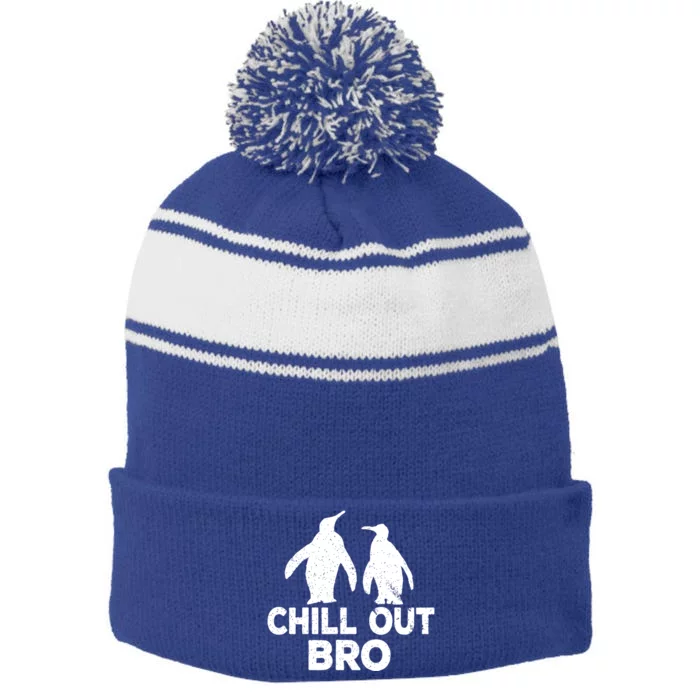 Chill Out Bro Penguin Gift Funny Animal Xmas Cool Penguin Pj Funny Gift Stripe Pom Pom Beanie