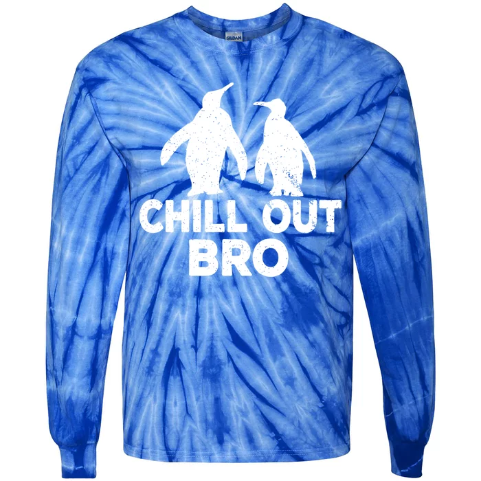 Chill Out Bro Penguin Gift Funny Animal Xmas Cool Penguin Pj Funny Gift Tie-Dye Long Sleeve Shirt