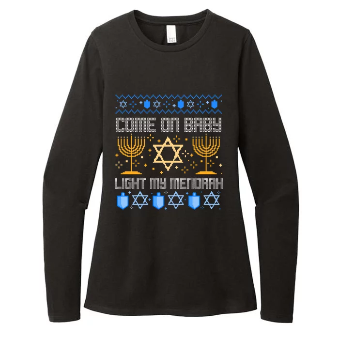 Come On Baby Light My Menorah Jewish Ugly Hanukkah Chanukah Womens CVC Long Sleeve Shirt