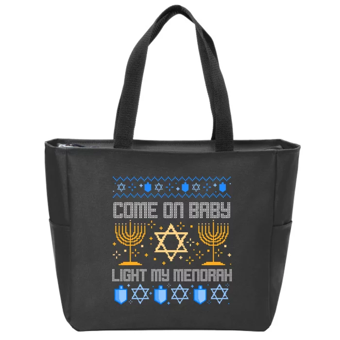 Come On Baby Light My Menorah Jewish Ugly Hanukkah Chanukah Zip Tote Bag