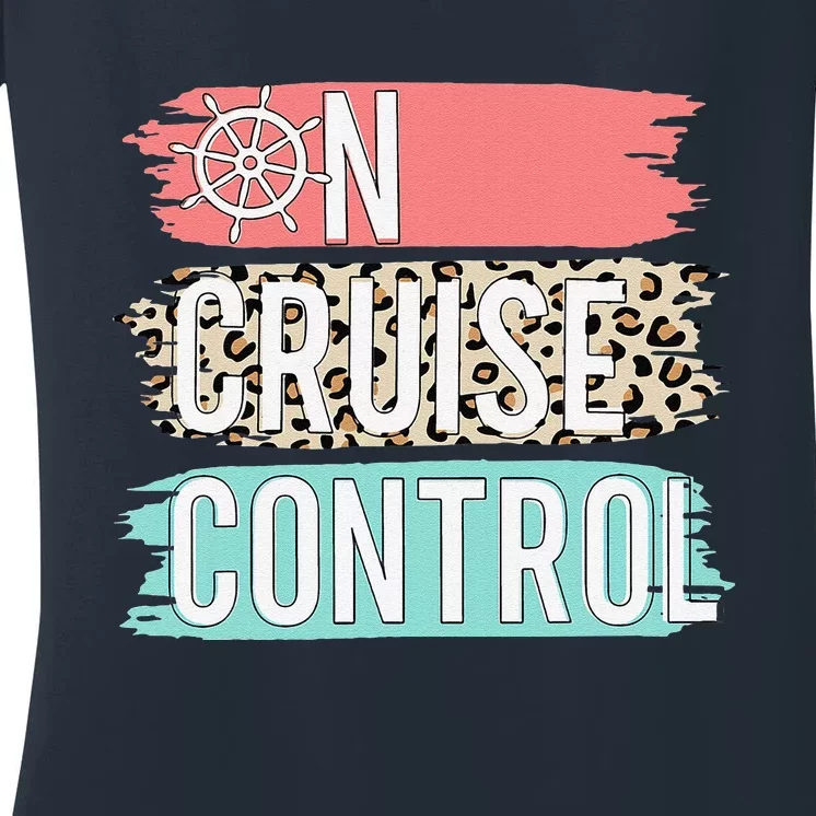 Control On Cruise Leopard Funny Summer Vacation Family Women Women's V-Neck T-Shirt