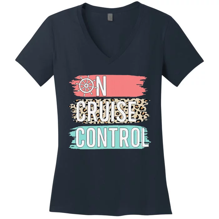 Control On Cruise Leopard Funny Summer Vacation Family Women Women's V-Neck T-Shirt