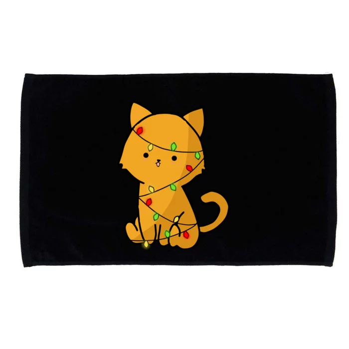 Cute Orange Cat With Xmas Lights Love Cats Funny Gift Microfiber Hand Towel