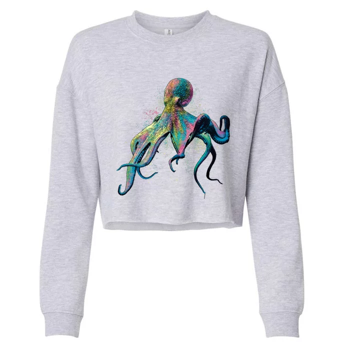 Colorful Octopus Cropped Pullover Crew