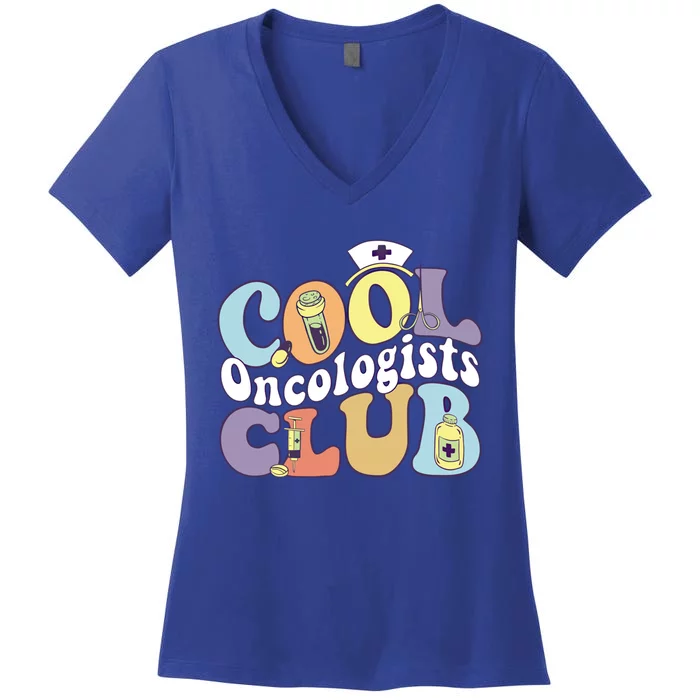 Cool Oncologists Club Oncology Practitioner Squad Groovy Gift Women's V-Neck T-Shirt