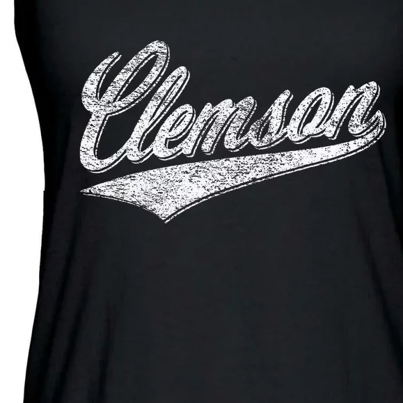 City Of Clemson South Carolina Varsity Script Sports Jersey Ladies Essential Flowy Tank