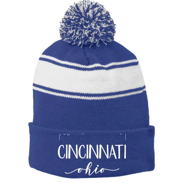 Cincinnati Ohio Cute Gift Great Gift Downtown City Skyline Cool Gift Stripe Pom Pom Beanie