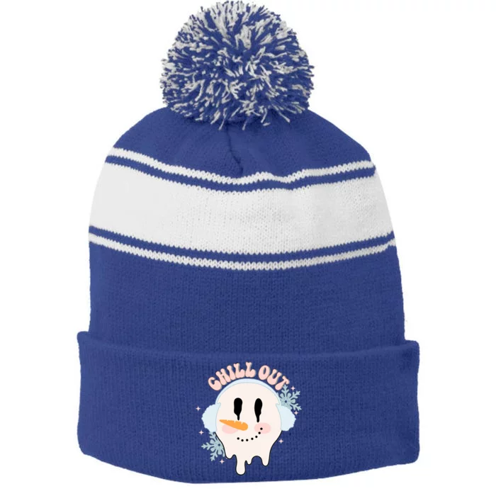 Chill Out Christmas With Snow Groovy Vibes Snowflake Xmas Cool Gift Stripe Pom Pom Beanie