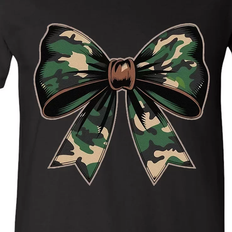 Camouflage Old Camo Bow Camo Coquette Bow Hunting Gift V-Neck T-Shirt