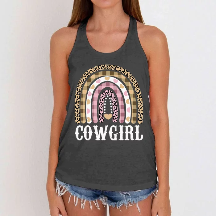 Cow Outfit  Cow Rainbow Leopard Western Cow Women's Knotted Racerback Tank