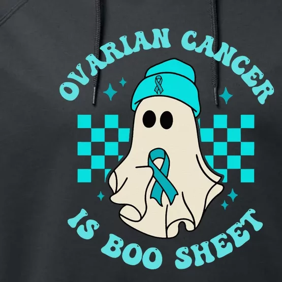 Cute Ovarian Cancer Is Boo Sheet Halloween Ghost Teal Ribbon Performance Fleece Hoodie