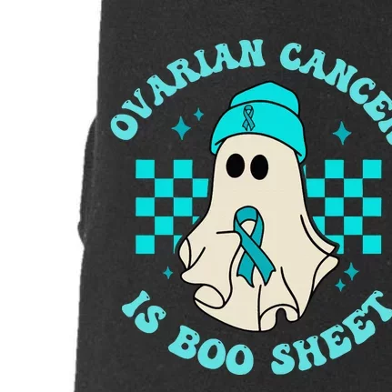 Cute Ovarian Cancer Is Boo Sheet Halloween Ghost Teal Ribbon Doggie 3-End Fleece Hoodie