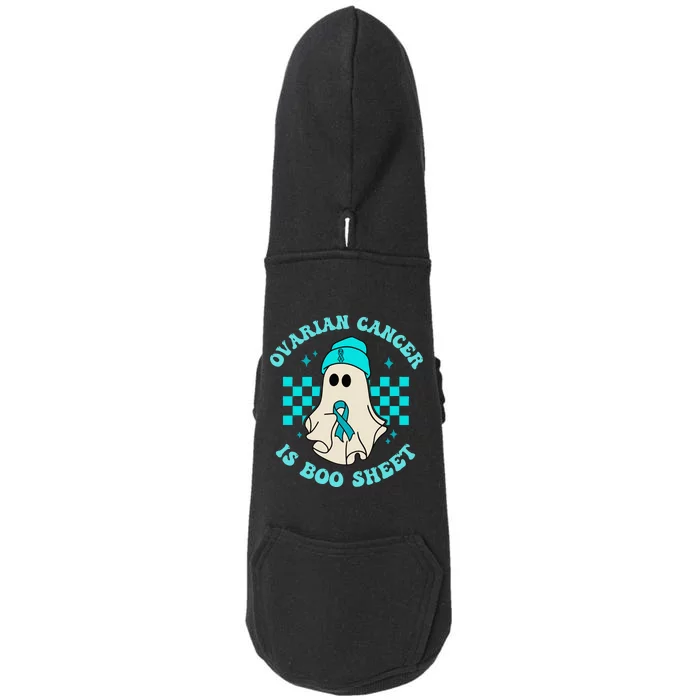 Cute Ovarian Cancer Is Boo Sheet Halloween Ghost Teal Ribbon Doggie 3-End Fleece Hoodie