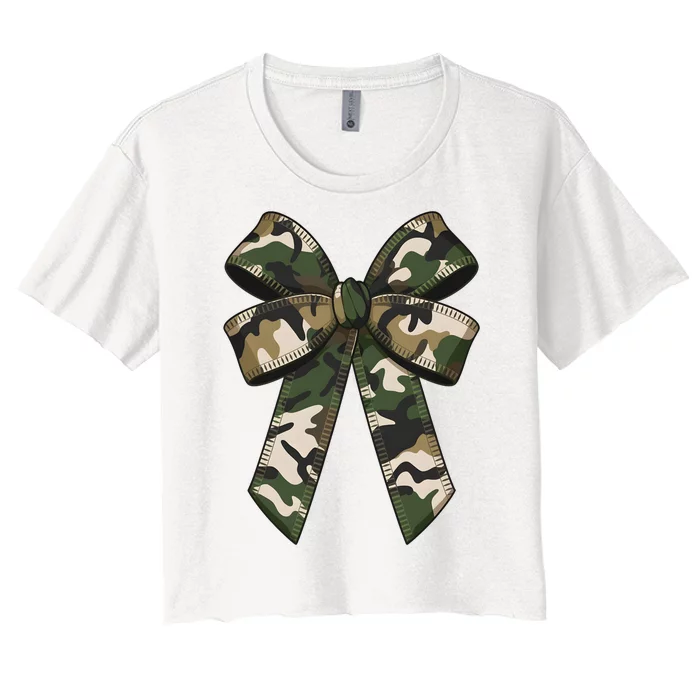 Camouflage Old Camo Bow Camo Coquette Bow Hunting Girl Women Women's Crop Top Tee