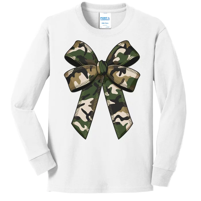 Camouflage Old Camo Bow Camo Coquette Bow Hunting Girl Women Kids Long Sleeve Shirt