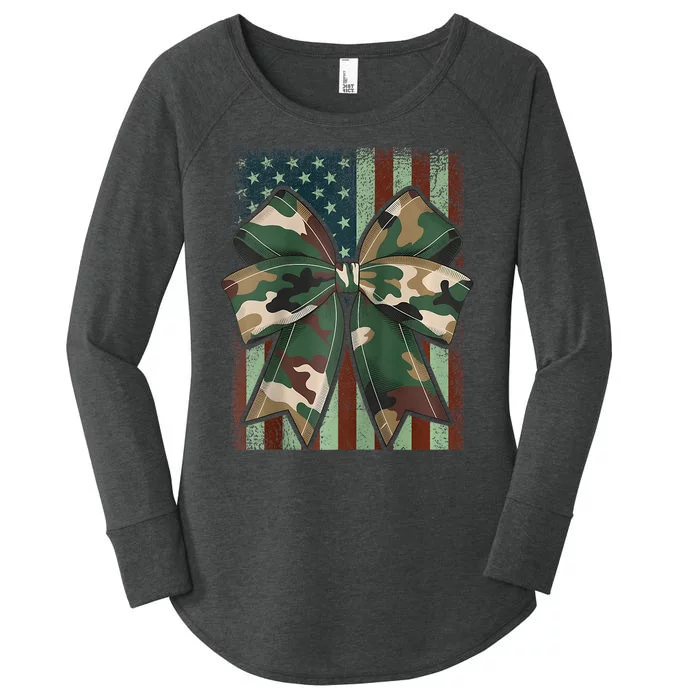 Camouflage Old Camo Bow Camo Coquette Bow Hunting Girl Women Women's Perfect Tri Tunic Long Sleeve Shirt