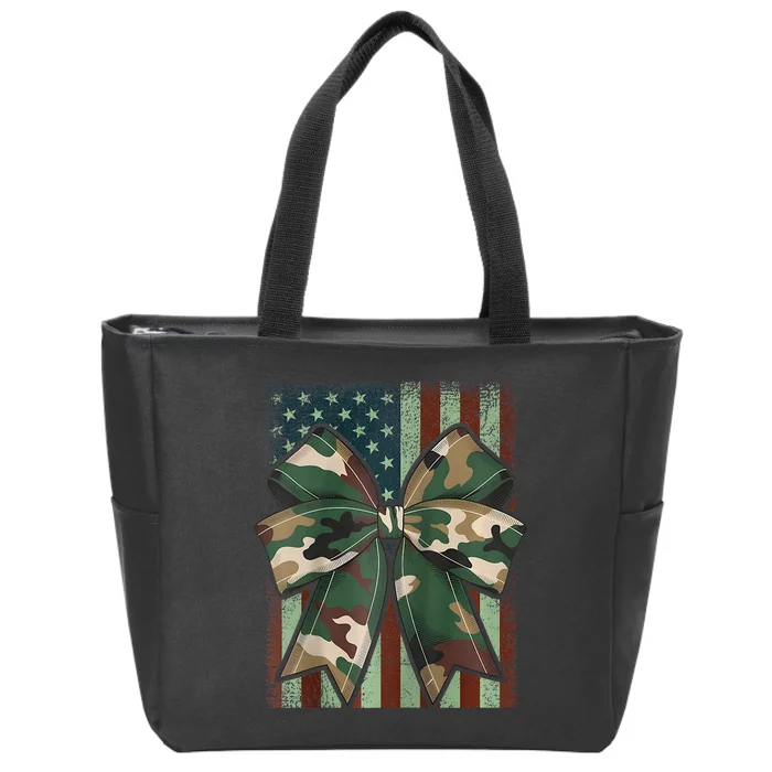 Camouflage Old Camo Bow Camo Coquette Bow Hunting Girl Women Zip Tote Bag