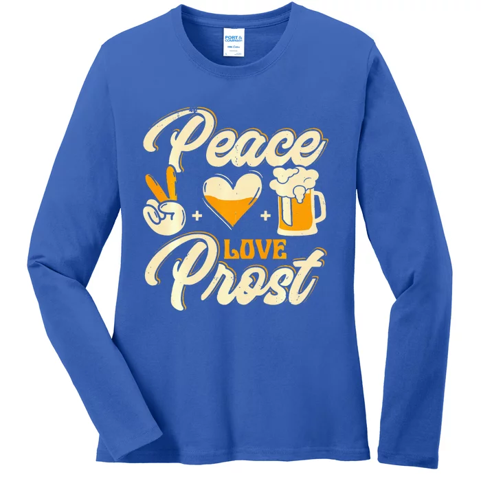 Cute Oktoberfest Costume Peace Love Prost Prost Humor Ladies Long Sleeve Shirt